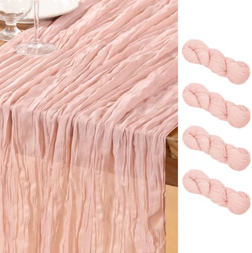 DeZerlor Dusty Pink Cheesecloth Table Runners 4 Pack Summer Boho Runners by DeZerlor