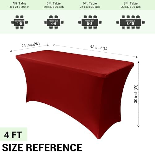 Obstal 4ft Stretch Spandex Table Cover, 2 Pack, Dark Red - Image 4