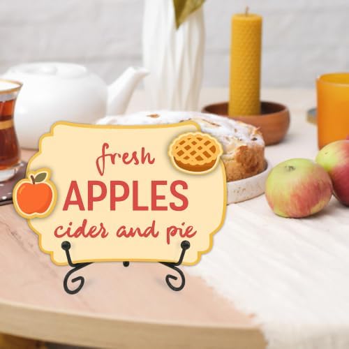 Fall Table Sign 5x7 Inch Seasonal Autumn Decor, Rustic Party Centerpiece with Metal Stand & 2 DIY Stickable Wood Decor, Fresh Apples Cider And Pie Table Decoration for Home & Party Display - B01 - Image 5
