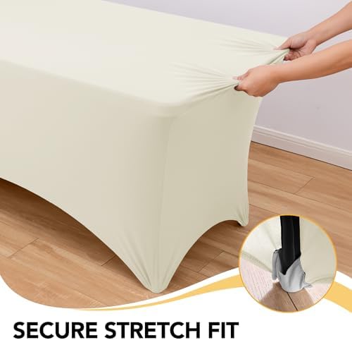 6-Pack Premium Cream Spandex Tablecloths for 8ft Rectangle Tables - Image 3