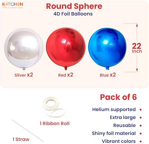 22 Inch Red White and Blue Foil Balloons - Pack of 6 Labor Day Decorations - Image 2