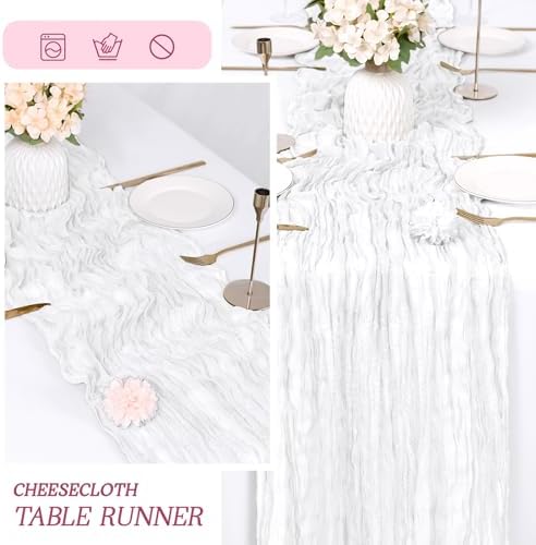 3 Pack White Cheesecloth Table Runner 17x108 Inch Semi Sheer Boho Gauze Cheese Cloth Fabric Table Runners Table Decor for Wedding Party Baby Shower Birthday Home Decor Garden Farmhouse - Image 6