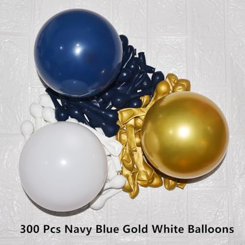 300 Pack Navy Blue Gold and White Balloons 5 Inch Metallic Latex Bulk Small Balloon Arch Garland Kit for Birthday Wedding Bridal Baby Shower Supplies Graduation Party Decorations - Image 2