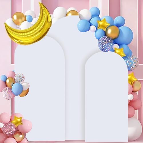 FANPROMS White Arch Backdrop Cover Set of 3 Wedding Arch Cover 5ft 6ft 7ft Spandex Arched Backdrop Covers for Baby Shower Chiara Round Top Arched Backdrops Stand Covers for Birthday Party Decoration - Image 5