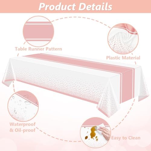 LANLISA White and Rose Gold Tablecloth Party Decorations 12 Pack, Disposable Plastic Table Cloths for Sweet 16 Birthday Baby Shower Wedding Party Decor - Image 5