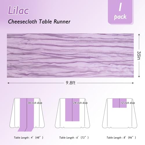 1 Pack Lilac Purple Cheesecloth Table Runner 120 Inch Boho Wedding Decor - Image 2
