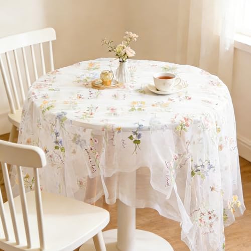 BINBE 3pcs Ivory Florals Table Runner Embroidery Gauze 10FT Daisy Seasonal Tulle Birthday Wedding Holiday Kitchen Dining Table Decor for Home Party - Image 7