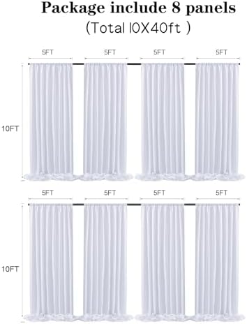 40 ft x 10 ft Thick White Backdrop Curtain for Wedding Parties, 8 Panels White Polyester Wedding Backdrop Drapes for Party Birthday Backdrop Photography Home Decorations - Image 4