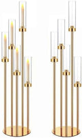 42.5in Gold Candle Holders for Table Centerpiece Candelabra Candlestick Holders Decor Wedding Centerpiece Table Decorations 5 arm Candle Holder Set of 2 Acrylic lampshade Fit 0.9" LED Candle by MEISHAONV