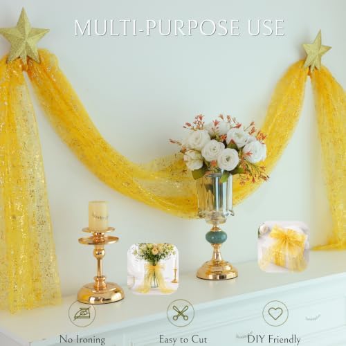 3Pcs Mustard Yellow Gold Table Runner Metallic Foil Sheer Gauze 10ft - Image 6