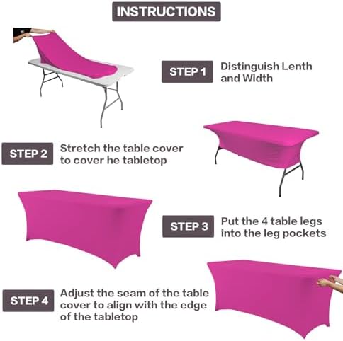 IVAPUPU 8FT Table Cloth for Rectangular Spandex Fuchsia Table Cover - Image 4