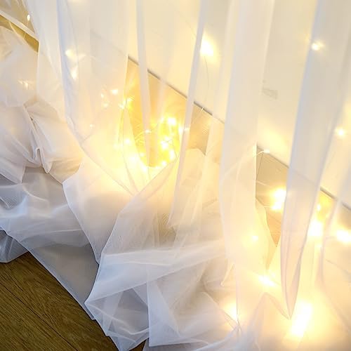 Suppromo White Tulle Backdrop Curtain with Lights String for Parites 20×8ft Sheer Curtains Wedding Baby Shower Birthday Party Photo Shoot Decorations(4 Panels 5ft×8ft) - Image 6