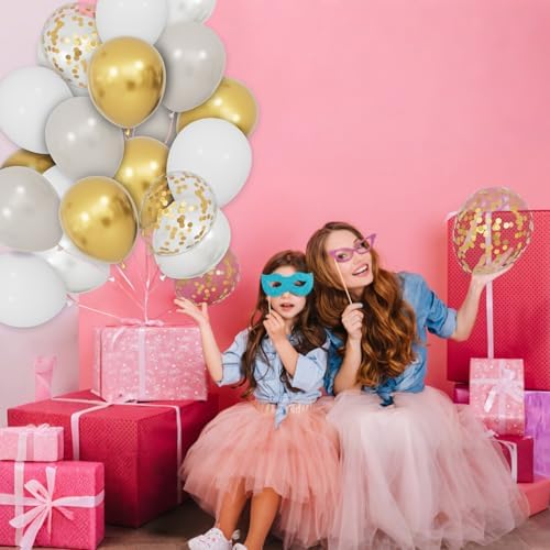 68Pcs Sand White Gold Confetti Balloons Kit 12 Inch Ballons Beige Pearl White Balloon Gold Party Balloons with Ribbons for Birthday Wedding engagement Baby Shower Graduation Decorations. - Image 7