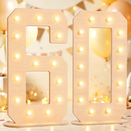 Pooqla 60th Birthday Decorations, 17.3 in Tall Wooden Light Up Numbers by Pooqla