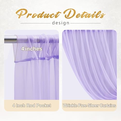 30x10ft Purple Tulle Backdrop Curtain with Lights String for Parites, Sheer Photo Backdrop Curtains with Lights for Wedding Backdrop Ceremony Reception Bridal Shower Baby Shower Birthday Party - Image 2
