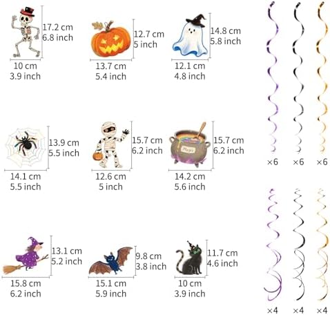 Halloween Hanging Party Decorations, 48 Pcs,Ceiling Decor Indoor Swirl Witches Cauldron Ghost Pumpkin Skull Cat Witch Party Supplies Sign,Black Purple Orange - Image 3