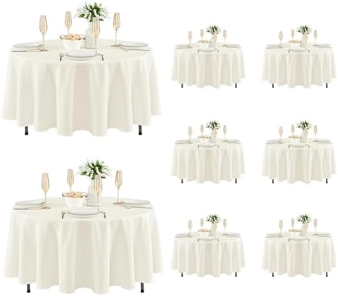 Fitable 8 Pack Ivory Round Tablecloths 84 Inch for 36"-60" Tables by Fitable