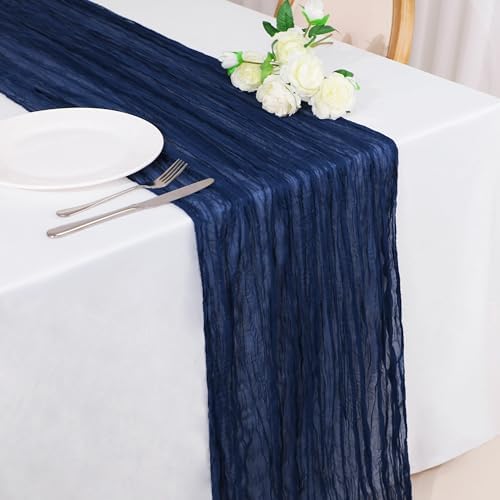Snowkingdom 10 Ft Navy Blue Cheesecloth Table Runner, 120 inch Long Cheese Cloth Boho Gauze Runner for Christmas Wedding Bridal Baby Shower Birthday Holiday Party Sheer Table Decorations - Image 2