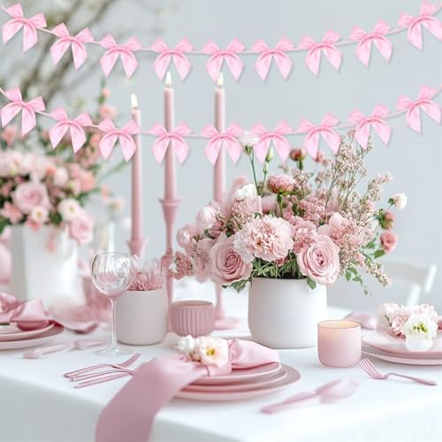 2pcs Pink Bow Garland Banner, Pink Ribbon Bow Party Decorations for Baby Shower Girls Bow Coquette Birthday Party Decor - Image 5