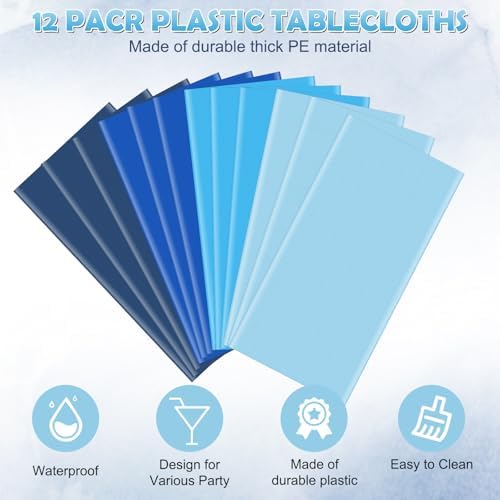 12 Pack Blue Plastic Tablecloth for Rectangle Tables, Ombre Blue Baby Shower Table Cover, Disposable Ocean Table Cloth for Birthday Wedding Picnic Under The Sea Party Decorations, 54x108 Inch - Image 3