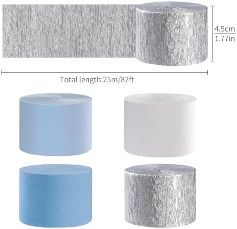 Light-Dusty Blue White-Silver Party-Decorations Streamers - 8 Rolls Birthday Graduation 2026 Baby Bridal Shower Crepe Tissue Paper Streamer,Bachelorette Engagement Garland Decor Panduola - Image 3