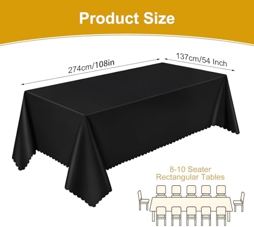 NatNarr 3 Pack Black Tablecloth Plastic, Scalloped Halloween Table Cloths - Image 3