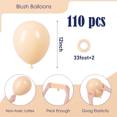 Voircoloria 110pcs Blush Nude Latex Party Balloons, 12inch - Image 2