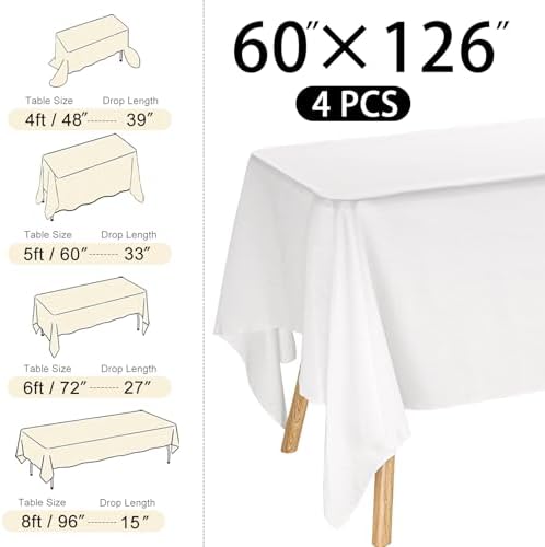4 Pack Rectangle Tablecloth 60x126 Inch White Washable Polyester Table Cover for Wedding Dining Table Buffet Parties Banquet Decoration（White） - Image 2
