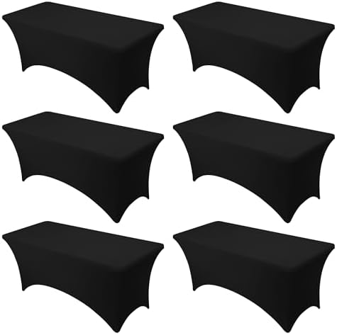 6-Pack Premium Black Spandex Tablecloths for 6ft Rectangle Tables by DailySet