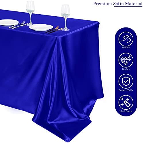 TURSTIN 4 Pack Royal Blue Satin Tablecloth 102 x 58'' Overlay Table Cover - Image 4