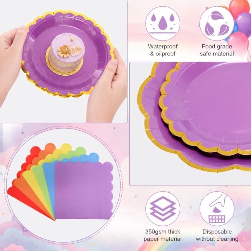 72 Pcs 24 Guests Rainbow Party Supplies Paper Plates and Napkins - Image 4