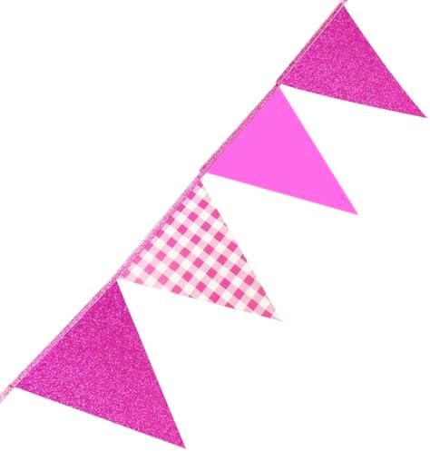 Hot Pink Buffalo Plaid Party Decorations Pennant Banner Flag Hot Pink Glitter Paper Triangle Hanging Bunting for Birthday Bachelorette Anniversary Wedding Bridal Shower Hen Party Supplies - Image 6