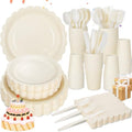 LIYH 350 Pcs Ivory Paper Plates and Napkins 50 Guest Cream Party Supplies Include Ivory Scalloped Disposable Paper Plates Cocktail Napkins Cups Spoons Forks Knives for Baby Shower,Birthday by LIYHLoveinyourheart