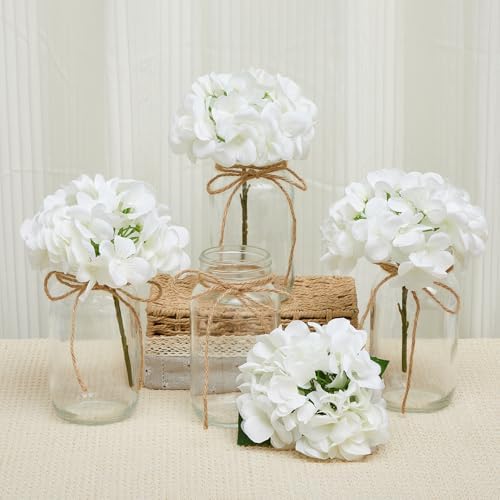 6 Sets Hydrangea Mason Jar Centerpiece with LED Lights for Wedding - Image 4