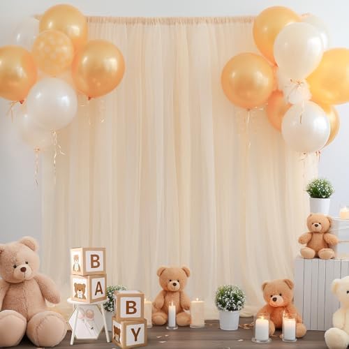 10x10ft Champagne Tulle Backdrop Curtain for Parites, Semi-Sheer Backdrop Curtains for Wedding Baby Shower Birthday Party Photo Shoot Decorations - Image 4