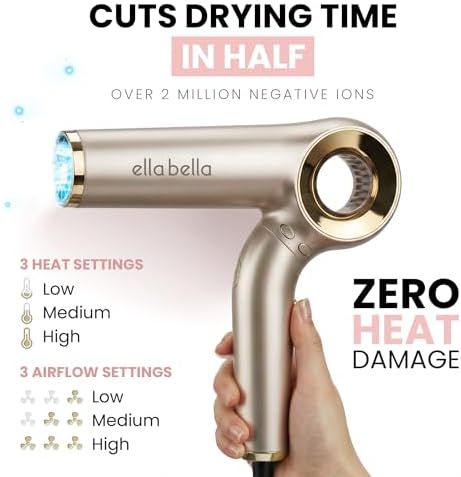ELLA BELLA® Ionic Hair Dryer (Foldable) with Diffuser, Perfect for Travel - Image 3