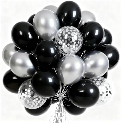 PartyWoo Black and Silver Balloons 66pcs 12 Inch Black Silver Balloons by PartyWoo