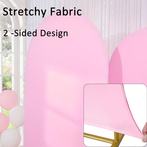 Baby Pink Spandex Arch Backdrop Cover Set of 3 (7.2FT,6FT,6FT), 2-Sided Round Top Chiara Fitted Wedding Arch Cover Backdrop for Wedding Girls Birthday Party Arch Stand Decoration - Image 2