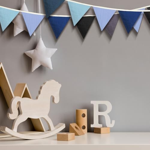Oudain 2 Pcs Pennant Banner Flags Nursery Garland Triangle, Blue Color - Image 4