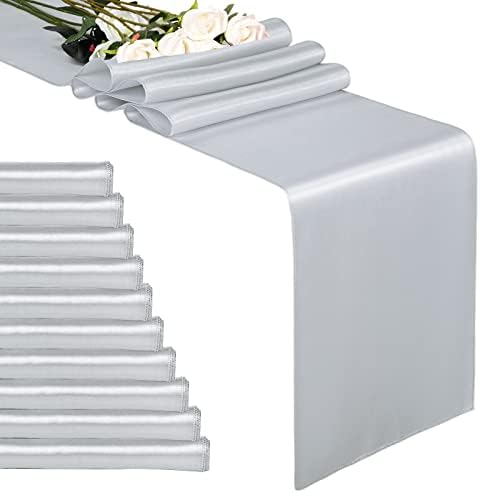 10-Pack Silver 12 x 108 inche Long Premium Satin Table Runner by REWOMC