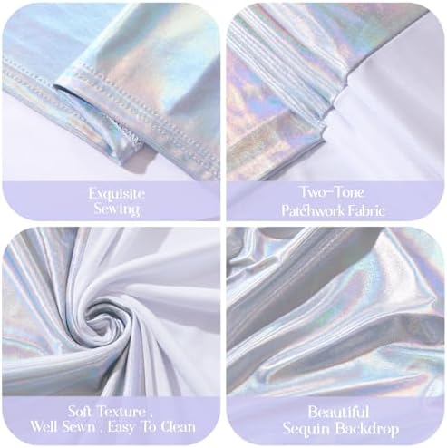 7.2FT 6FT Arch Backdrop Cover for Party, Set of 2 Stretchy Spandex Fitted Arch Stand Cover for Baby Shower, Birthday Wedding Decor, Chiara Backdrop Cover with Double-Sided Design(Silver, White) - Image 5