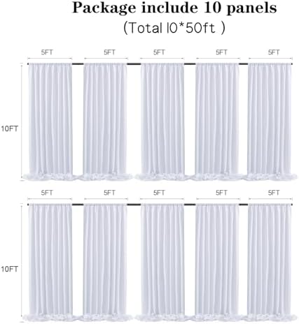 50 ft x 10 ft Thick White Backdrop Curtain for Wedding Parties, 10 Panels White Polyester Wedding Backdrop Drapes for Party Birthday Backdrop Photography Home Decorations - Image 5