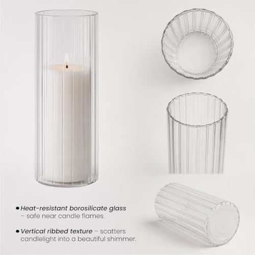 Sandraheer 24 Ivory Pillar Candles and Ribbed Hurricane Glass Candleholder - Image 4