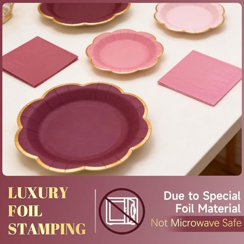 60 PCS Burgundy Paper Plates and Napkins Party Supplies for 20 Guests - Image 5