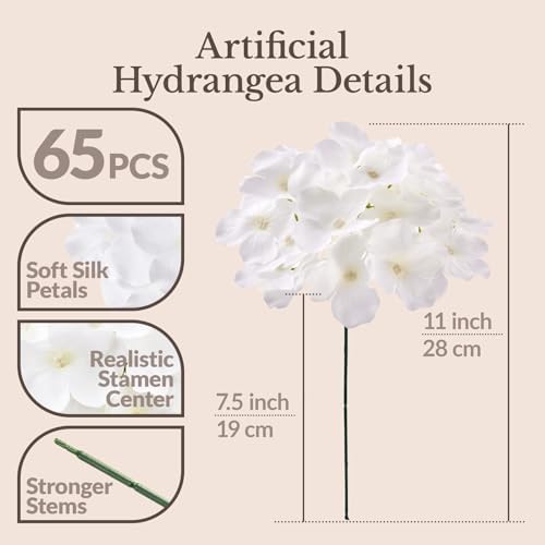 65PCS Hydrangea Artificial Flowers with Stronger Bendable Stems, Premium Silk Faux Hydrangea Flowers Bulk for DIY Wedding, Arches, Baby Showers & Large Event Decor(Ivory) - Image 3