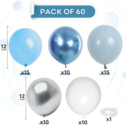 Baby Blue and Silver Balloons 60Pcs Birthday Baby Shower Party Decorations - Image 2