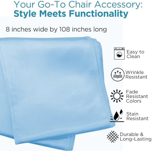 Leading Linens 20 pcs Light Blue 108"x8" Satin Bow Sash Chair Cover Decor - Image 2
