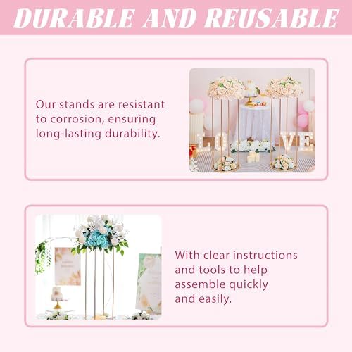 3PCS Cylinder Pedestal Stands for Parties, Gold Metal Plant Round Cylinder Stands for Party Flowers, Display Columns Pedestal Stand Cylinder Tables for Vases Birthday Party Backdrop Decorations - Image 6