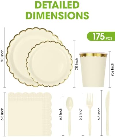 Pureegg Beige Disposable Paper Plates Set Serves 25 Guests Party Supplies - Image 2