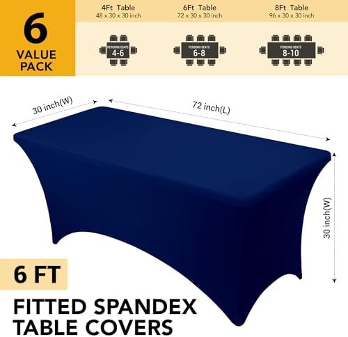 6-Pack Navy Blue Spandex Tablecloths for 6ft Rectangle Tables - Image 6